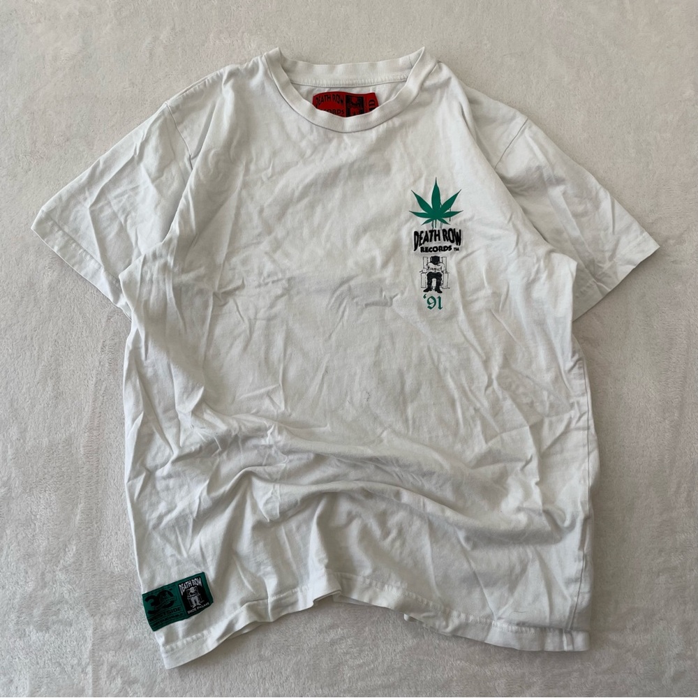 Death Row Records x Shoe Palace T-Shirt Mens Sz M White Green Leaf Urban Y2K - Picture 2 of 8
